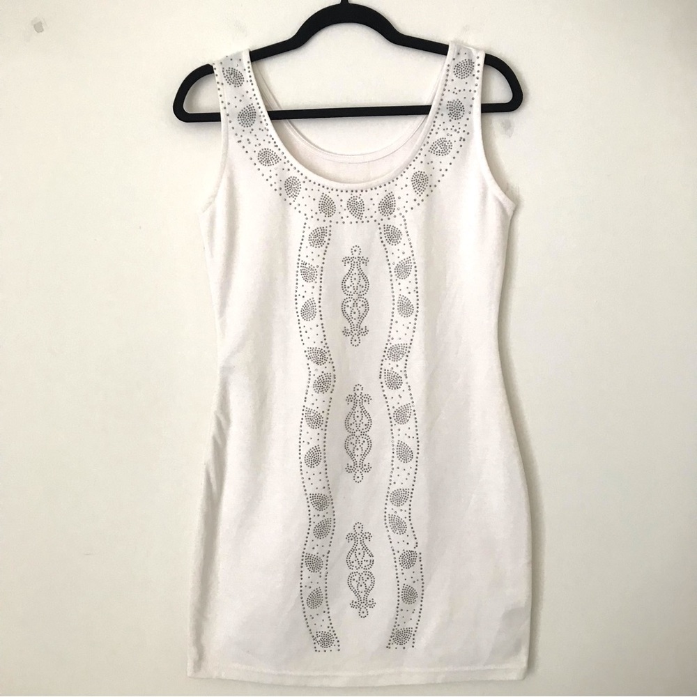 Embellished White Sleeveless Bodycon Mini Dress – Size XS/S
